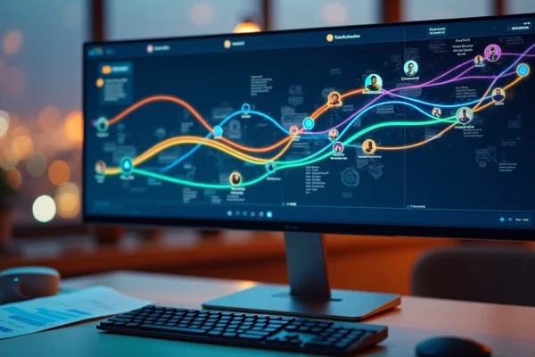 Dashboard com fluxos de automação segmentada destacados por cores distintas